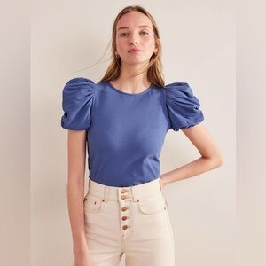 NWT Boden Puff Sleeve Jersey Top US 6  Blue